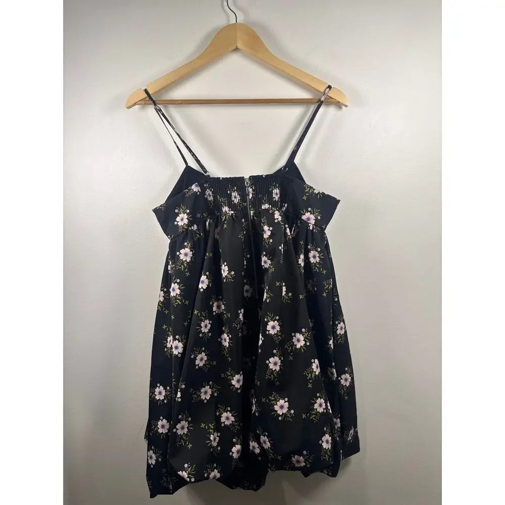 Free People In A Bubble, Bubble Hem Mini Dress in Black Floral, Med NWT